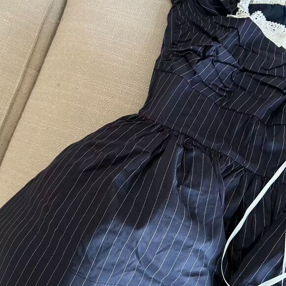 Selkie The Pinstripe Bonny Mini Dress Large Black White Lace Holiday - Picture 11 of 16